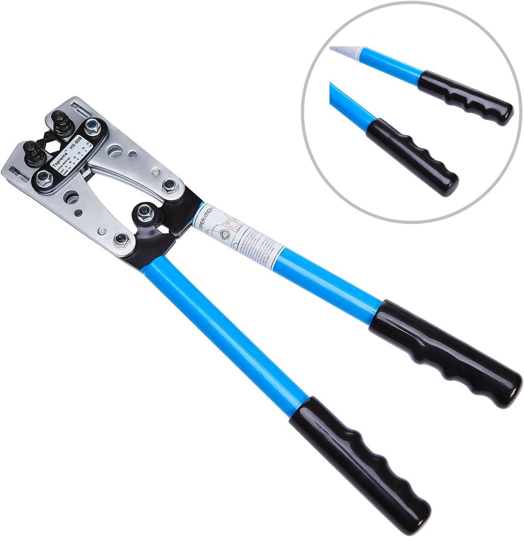 Wire Terminal Crimping Tool Cable Lug Crimper Hand Plier (10, 8, 6, 4, 2, 1/0 AWG Settings) Pack of 2 O226237