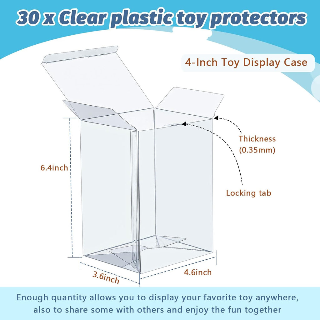 30 Pieces Clear Plastic Toy Protector Case 4-Inch Display Box P4820