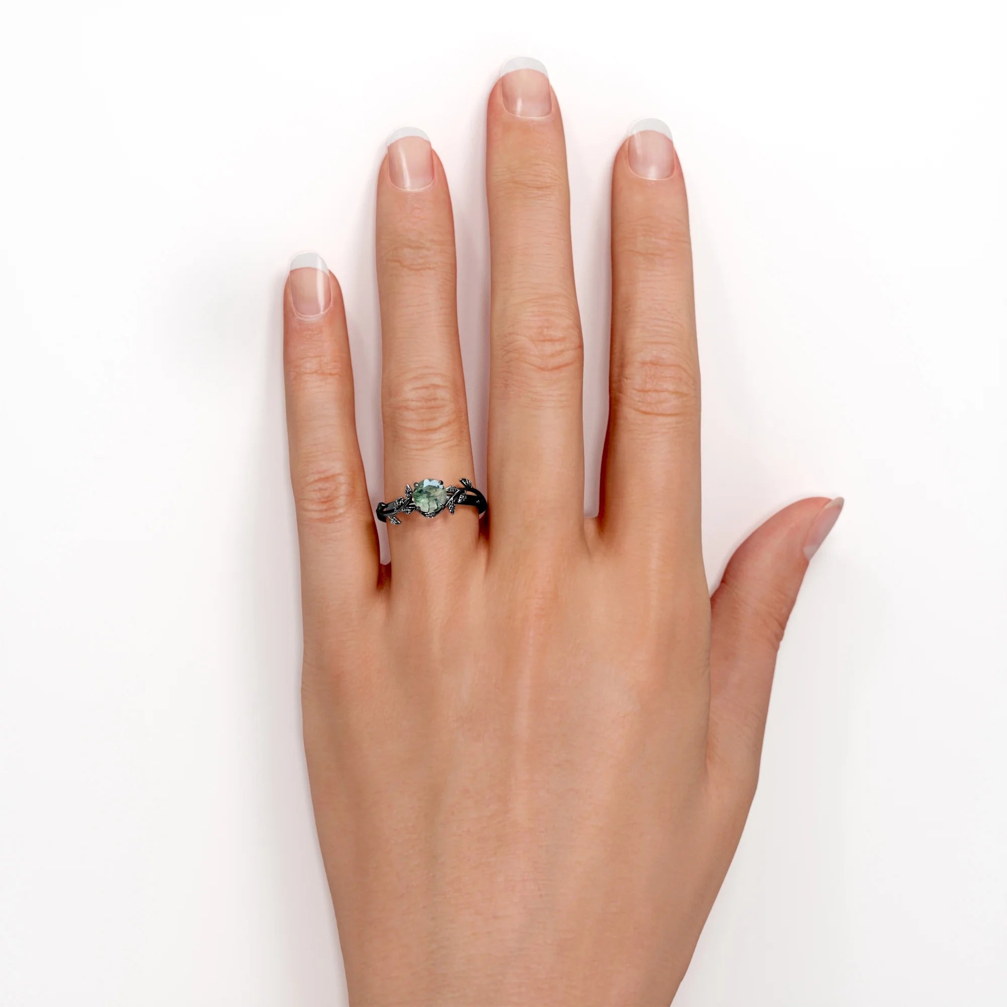 0.50 Carat Round Moss Green Agate Engagement Ring B4015
