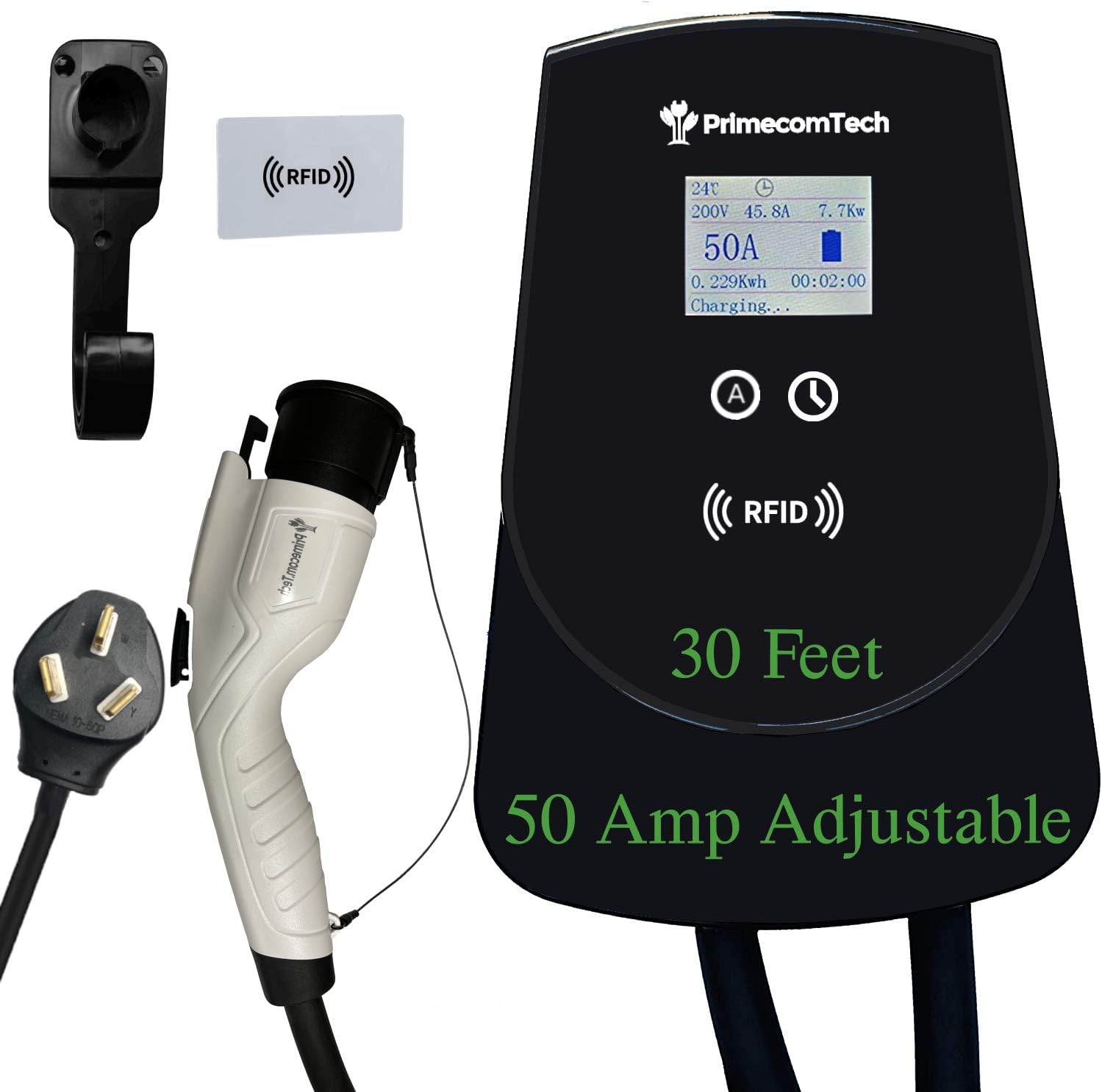50 Amp Level-2 Smart Electric Vehicle Home Charging Station 220 Volt 30 Feet Hardwire P45427