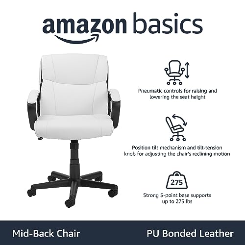 White Faux Leather Mid-Back Office Chair with Padded Armrests F615