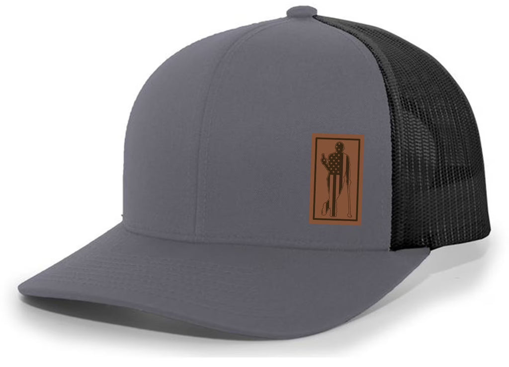 Charcoal/Black Mesh Back Trucker Hat with Leather Patch E37680
