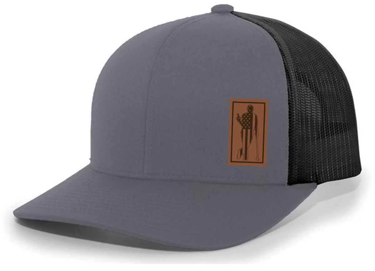 Charcoal/Black Mesh Back Trucker Hat with Leather Patch E37680