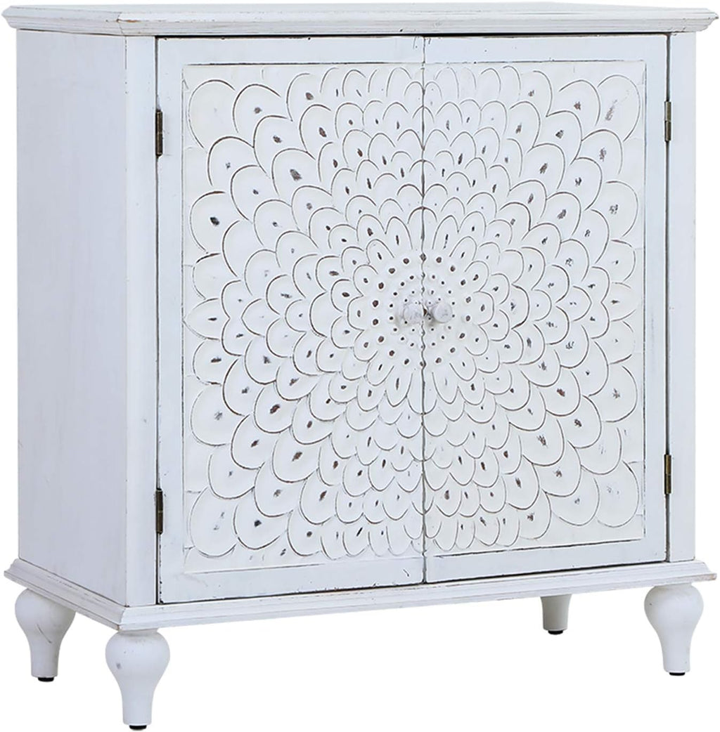 White Distressed Accent Storage Cabinet with 2 Doors Y45082