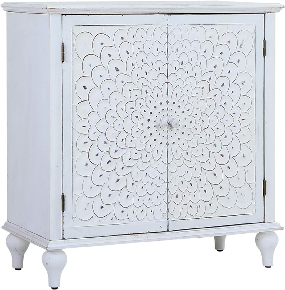 White Distressed Accent Storage Cabinet with 2 Doors Y45082