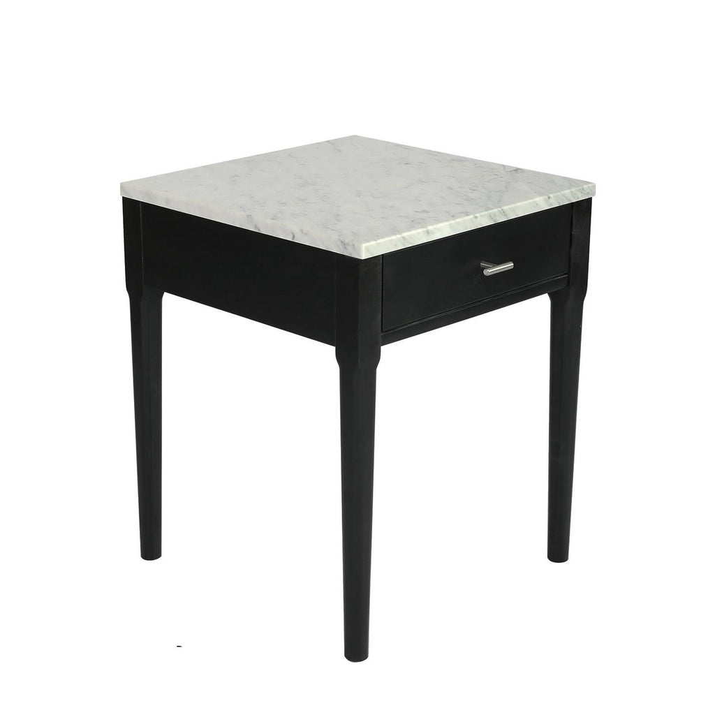 18x22 Square Italian Carrara White Marble Side Table with Black Leg E7598