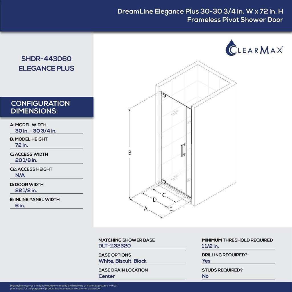 Frameless Pivot Shower Door in Chrome G17133