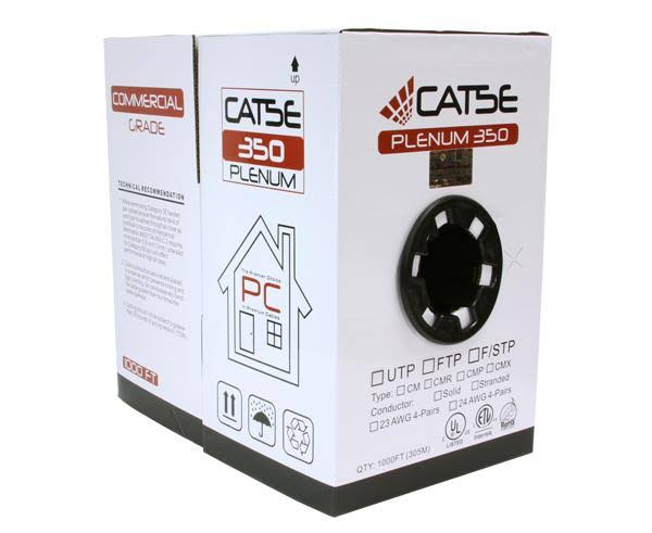 Cat5e Plenum Bulk Ethernet Cable, Cmp UL Listed, Solid Copper UTP, 24 AWG 1000ft White J636982