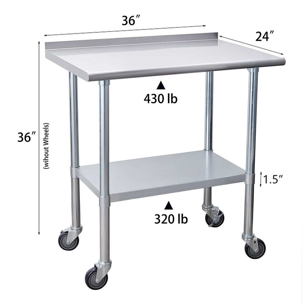 Stainless Steel Table 24 x 60 Inches with Caster Wheels and Undershelf Z18934