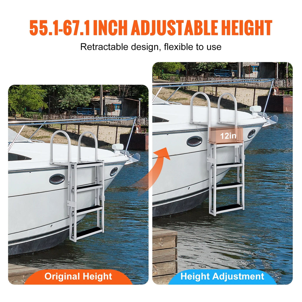 Aluminum Dock Ladder 55.1-67.1in Height Adjustable 4 Step Q1223