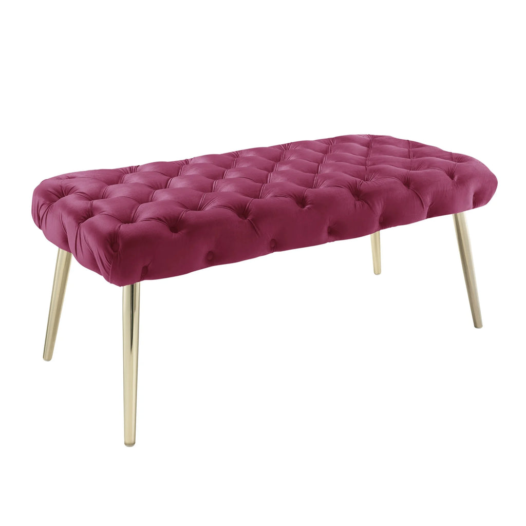 Fuchsia/Gold Velvet Bench with Metal Legs M7283