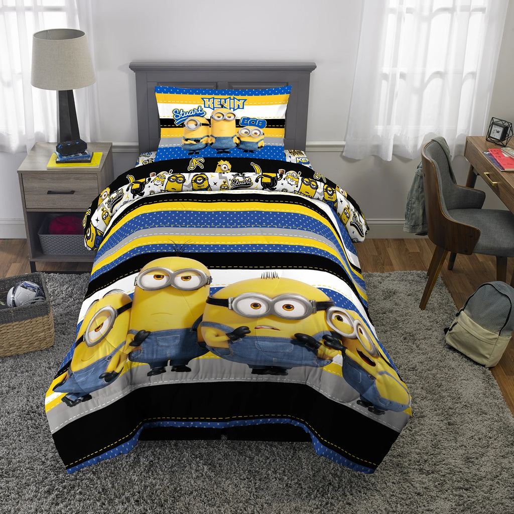 Reversible Blue and Yellow Kids Comforter and Sham Set H237