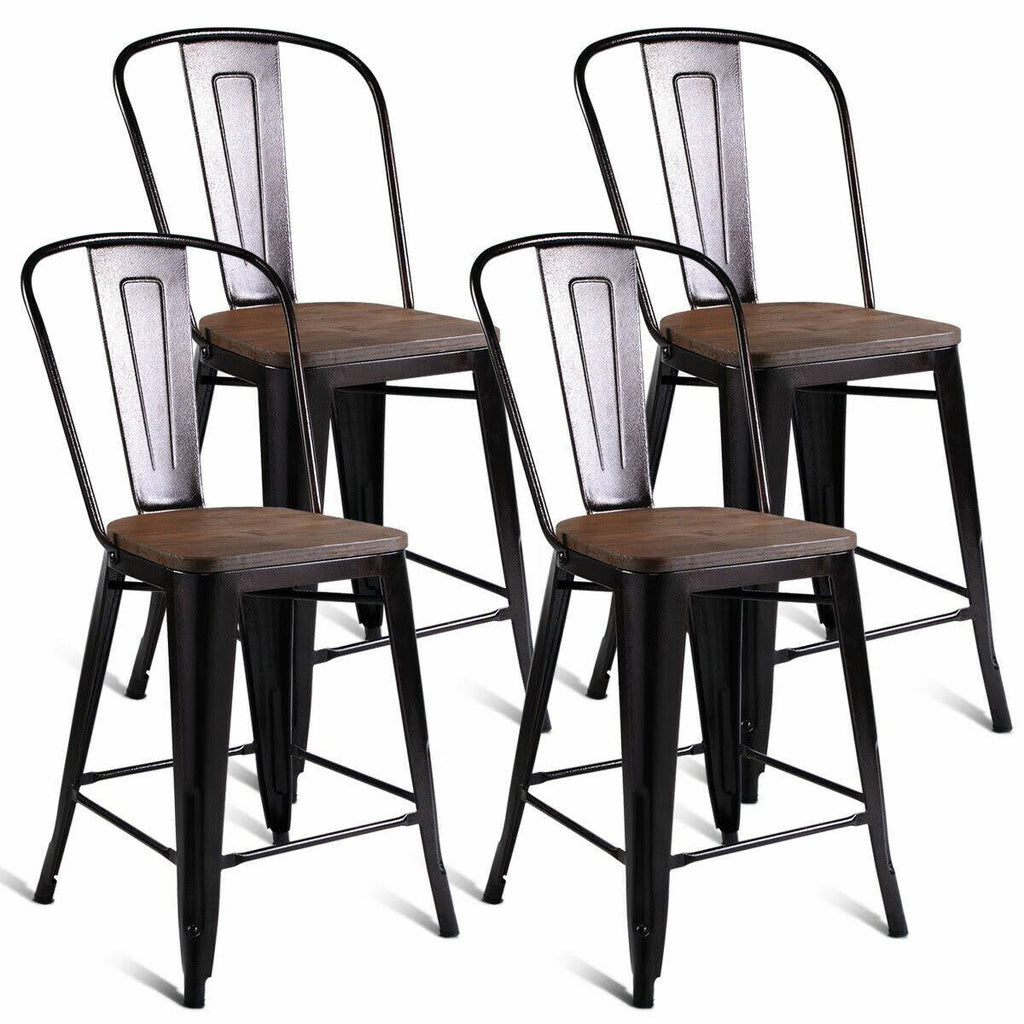 Copper Set of 4 Metal Wood Counter Stool Bar Chairs N855799