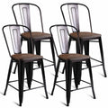 Copper Set of 4 Metal Wood Counter Stool Bar Chairs N855799