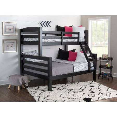 Twin-over-Full Black Pine Wood Bunk Bed S3087