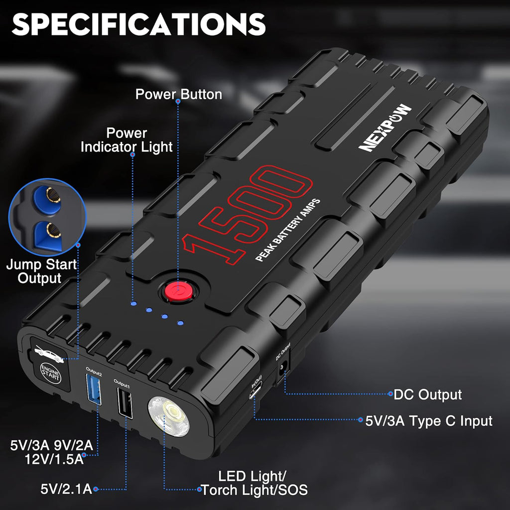 Car Jump Starter, 21800mAh 12V Portable Lithium Jump Box with LED Light E2295