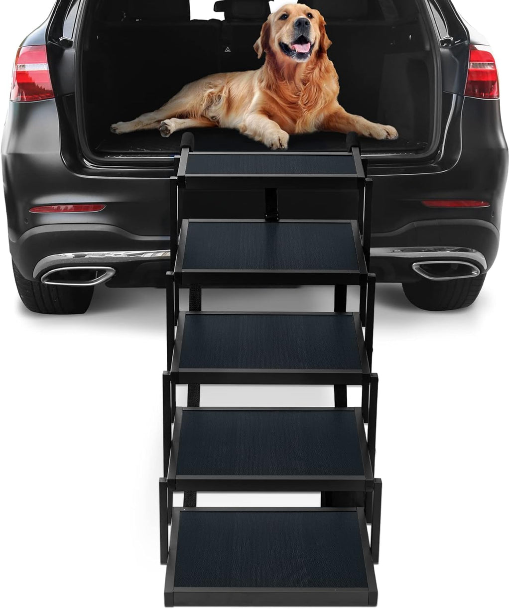 Foldable Aluminum 5 Step Dog Stairs with Nonslip Surface, Pack of 2 J418