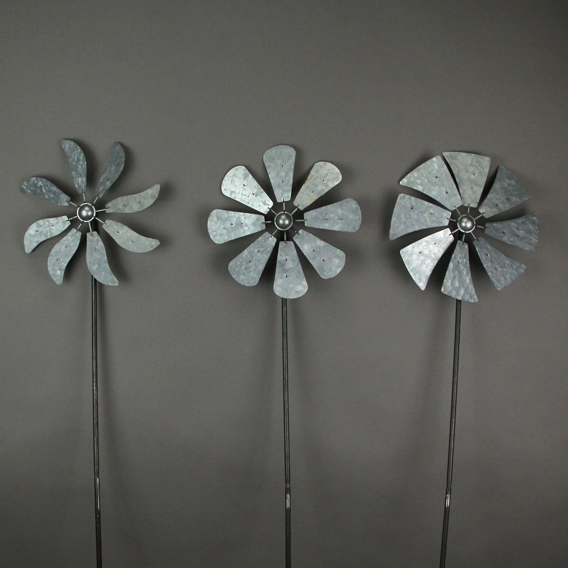 Silver Metal Windmill Wind Spinner Garden Stakes Set of 3 B52112
