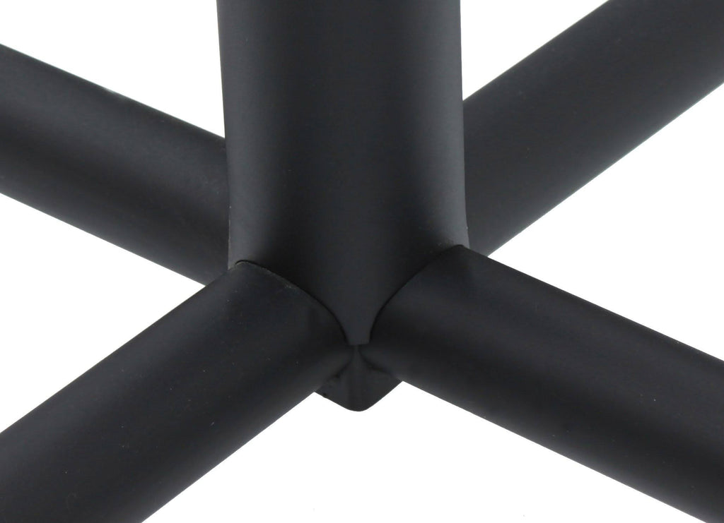 Cherry Round Breakroom Table with 4 Black Stack Chairs J828280