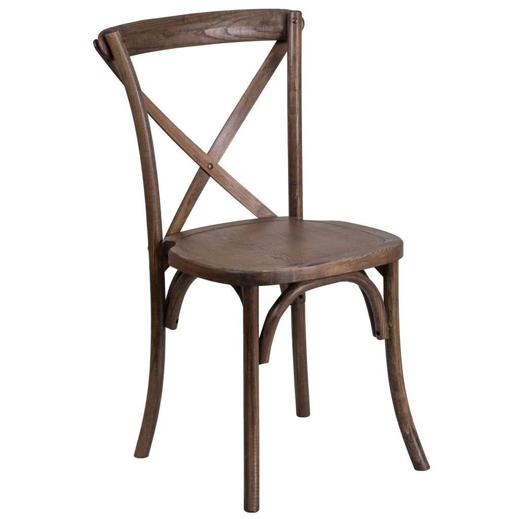 Stackable Wood Cross Back Chair, Pecan L111