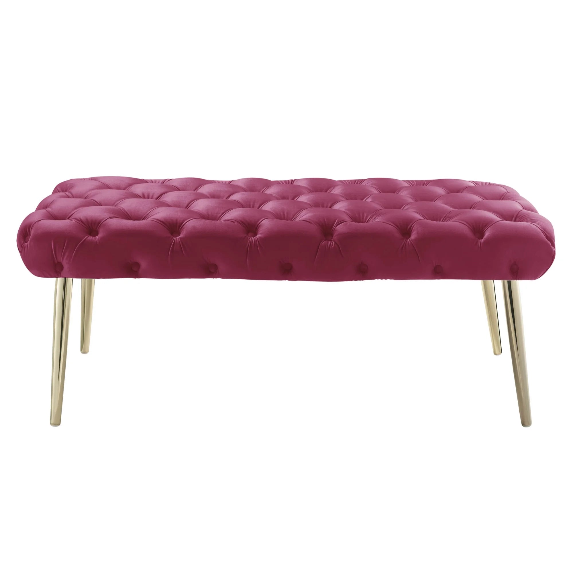 Fuchsia/Gold Velvet Bench with Metal Legs M7283