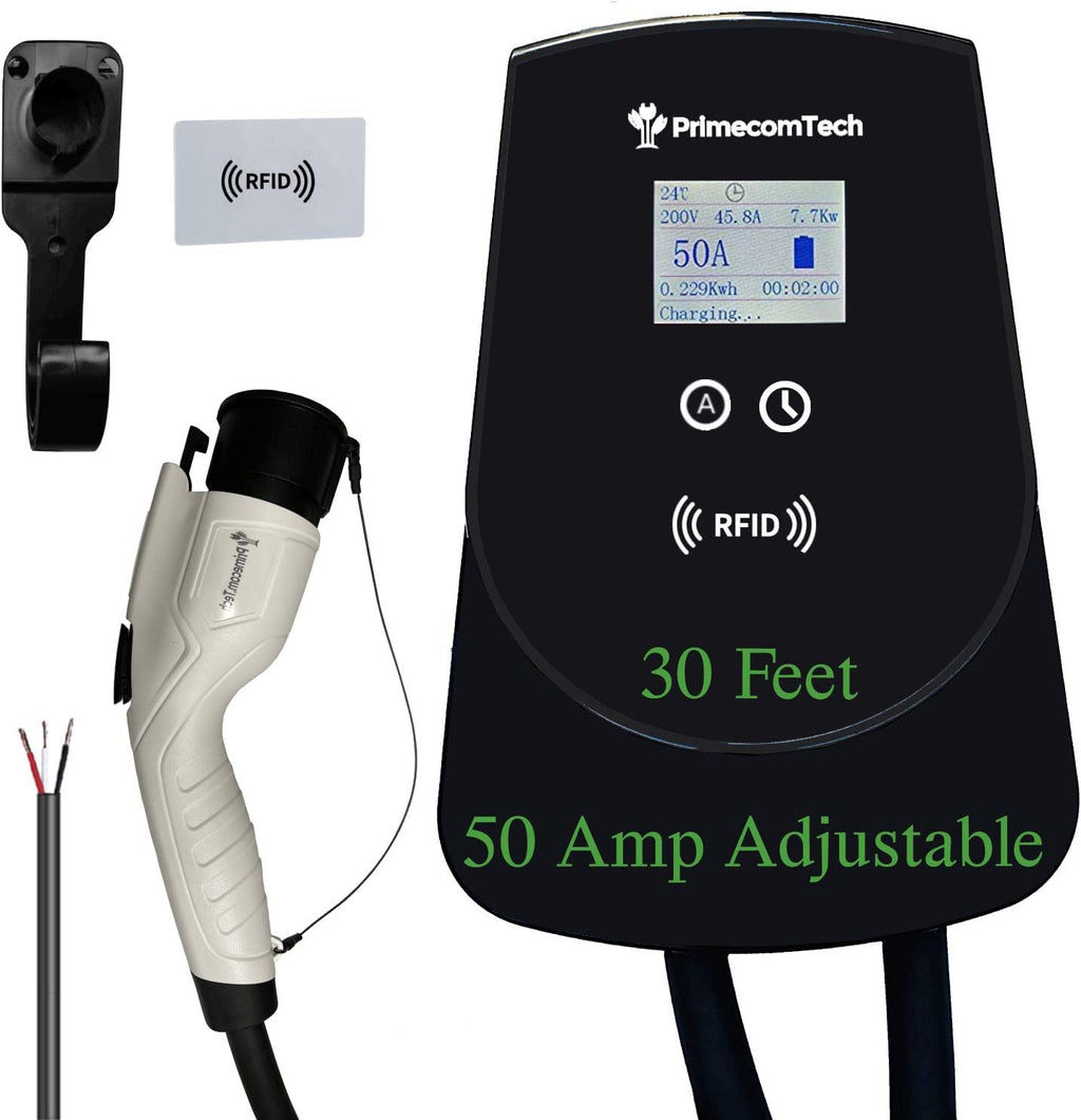 50 Amp Level-2 Smart Electric Vehicle Home Charging Station 220 Volt 30 Feet Hardwire P45427