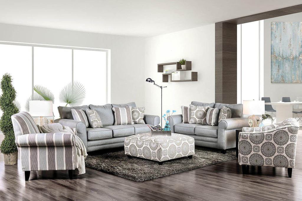 Blue Gray Fabric Living Room Set 5pcs W5818