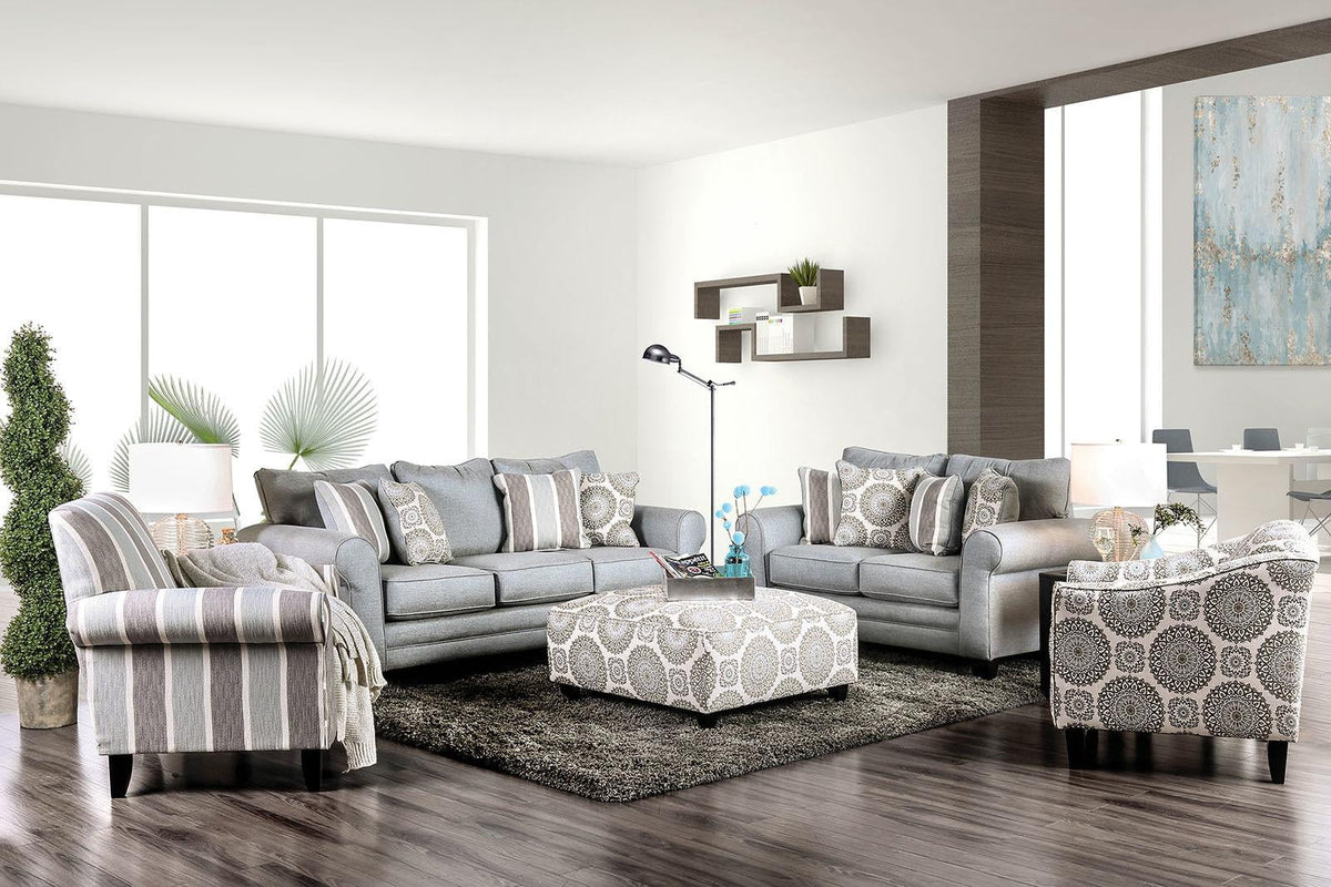Blue Gray Fabric Living Room Set 5pcs W5818