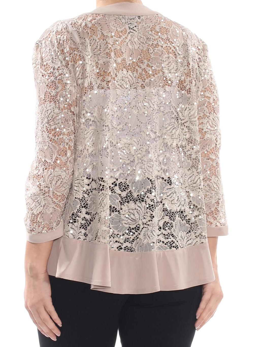 Brown Sequined Lace Scoop Neck Bolero Jacket A967820