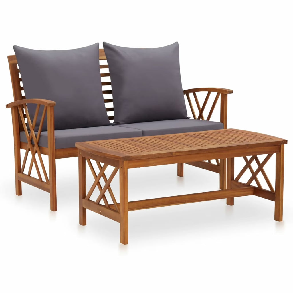 2 Piece Outdoor Conversation Set with Gray Cushion and Coffee Side Table Acacia Wood Sectional Sofa Set N273900