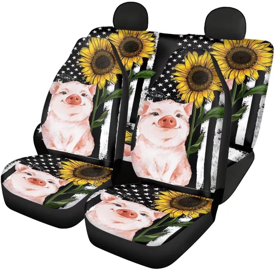 Red Kiss Lips Print 4pcs Car Seat Cover Set U363023