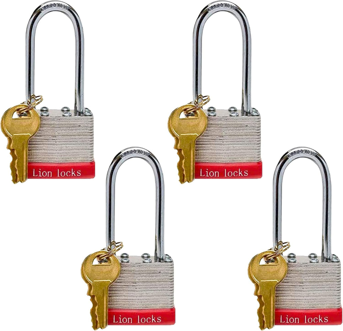 24 Keyed-Alike Padlocks with Long Shackle, 48 Keys, Hardened Steel Case, Brass Pin Cylinder R336543