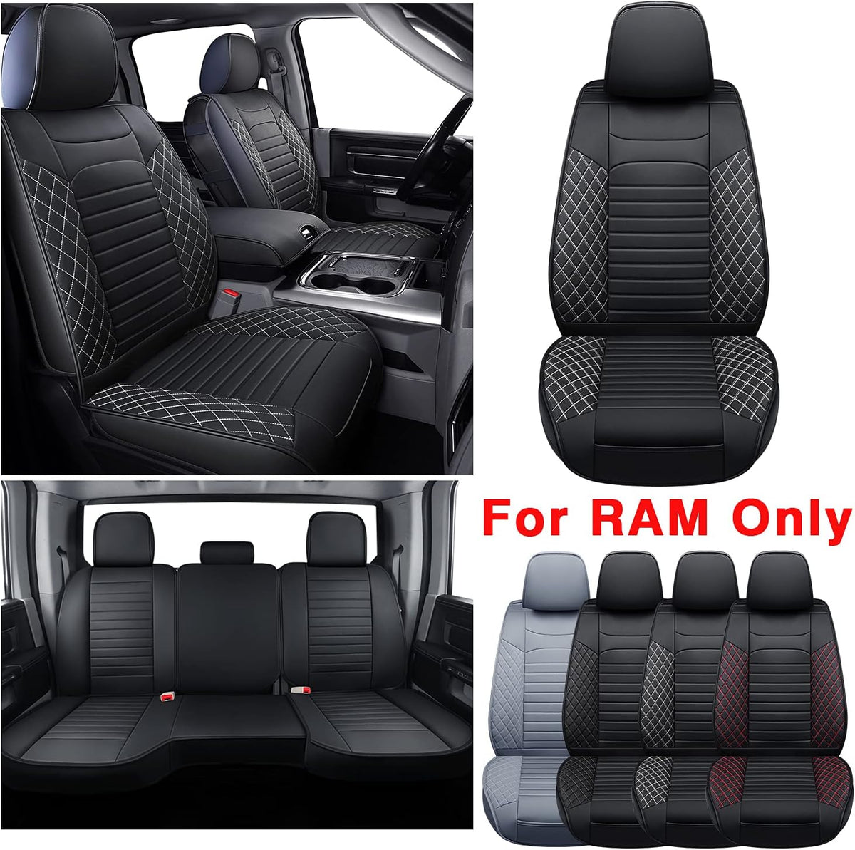 Black Waterproof Faux Leather Bench Seat Covers W58543