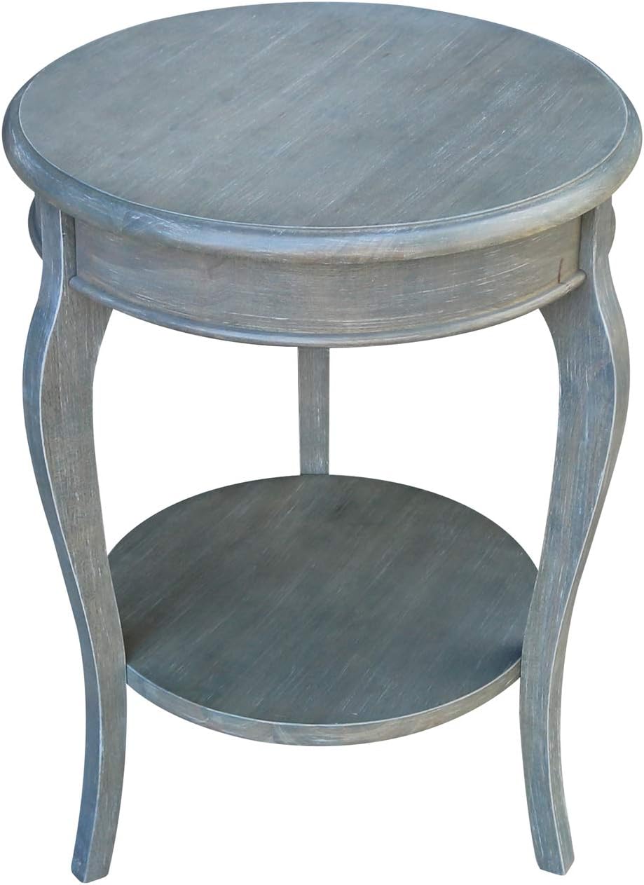 Round End Table, 18 Inches Wide, Heather Grey-Antique Washed L202