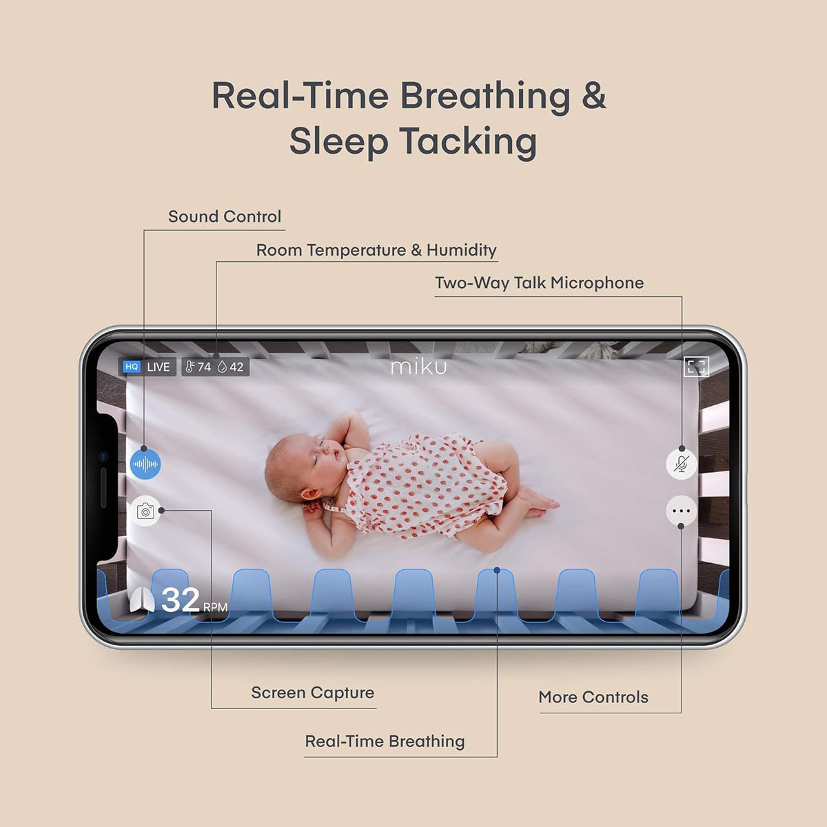 Contact-Free Breathing & Sleep Tracking Monitor with HD Video, Night Vision, Two-Way Talk R371