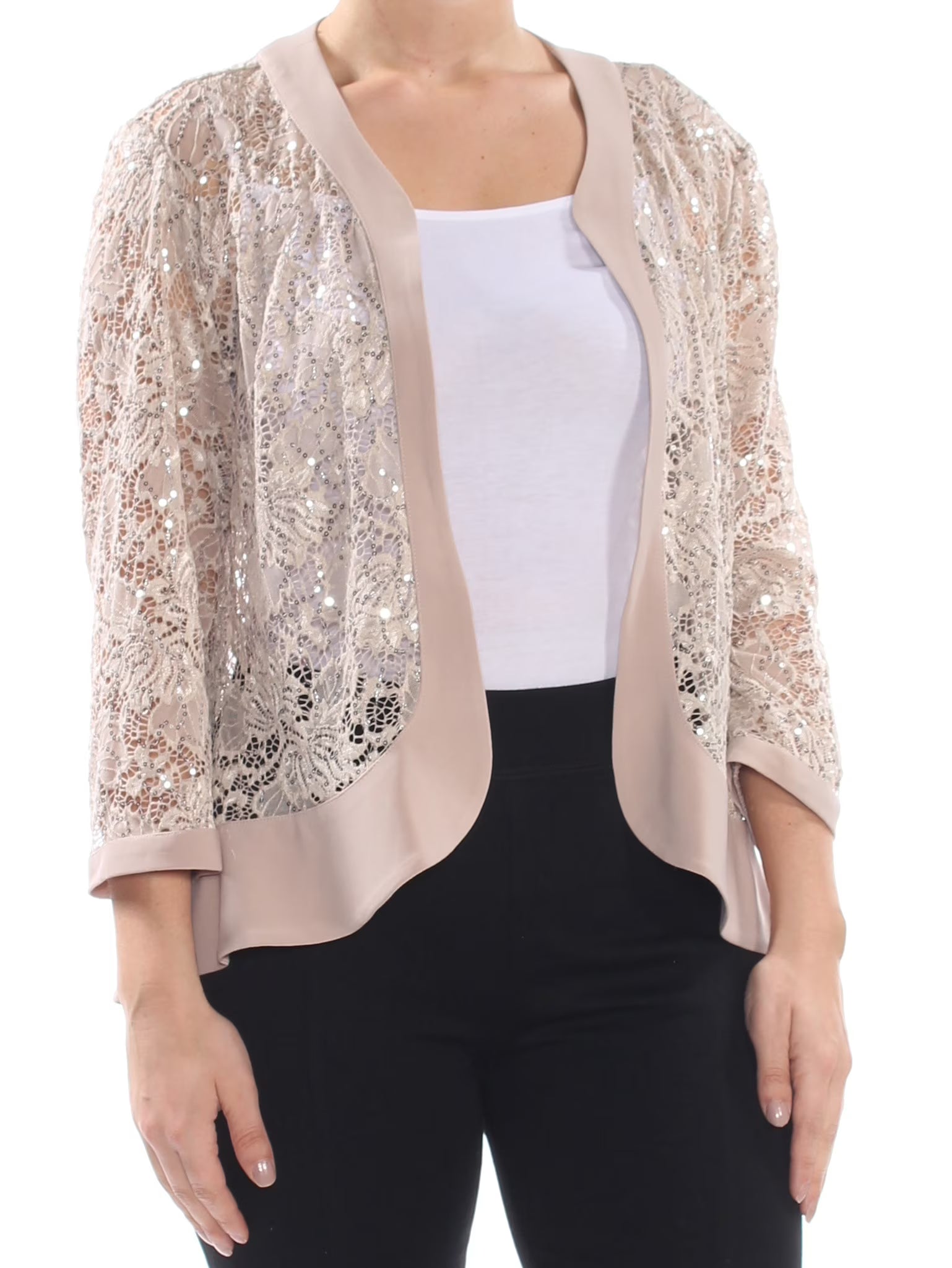 Brown Sequined Lace Scoop Neck Bolero Jacket A967820