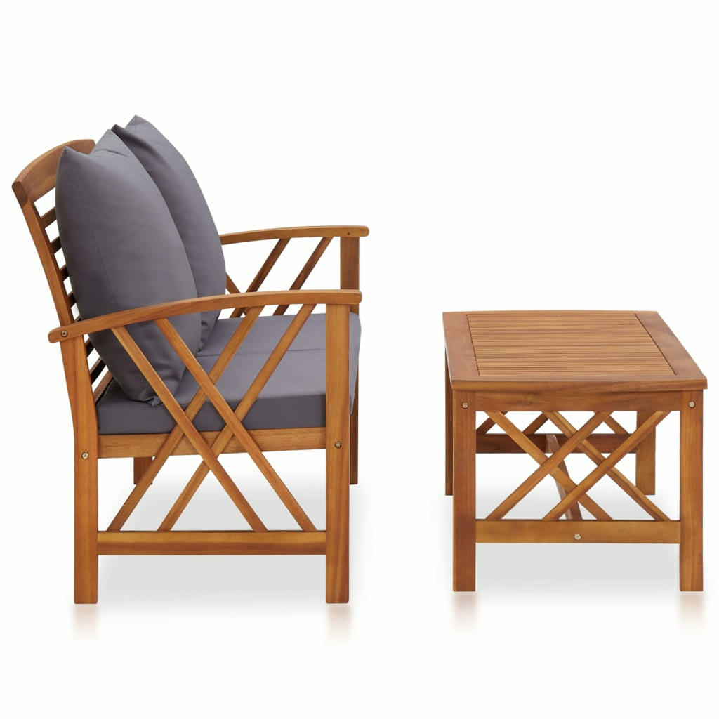 2 Piece Outdoor Conversation Set with Gray Cushion and Coffee Side Table Acacia Wood Sectional Sofa Set N273900
