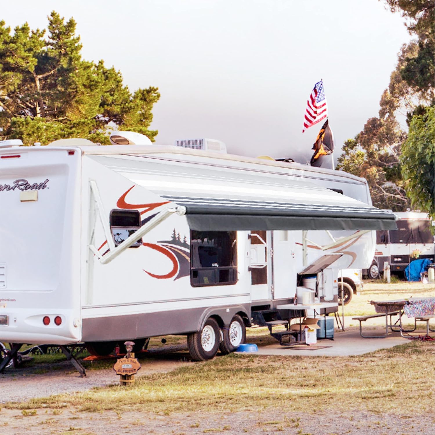 White Motorized Retractable RV Awning Full Set Assemblies 12x8 Ft Black Fade F75211