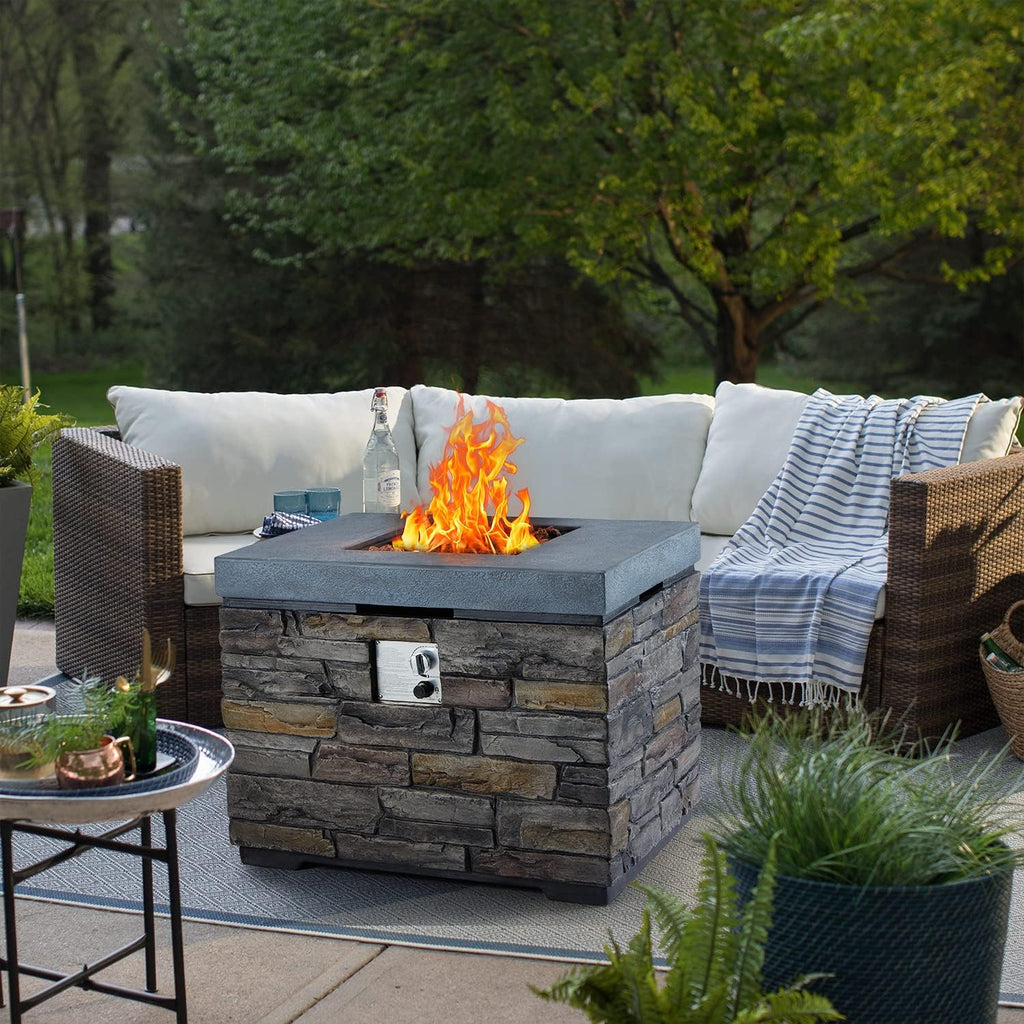 32 Propane Fire Pit Table with Lava Rocks and Rain Cover O996