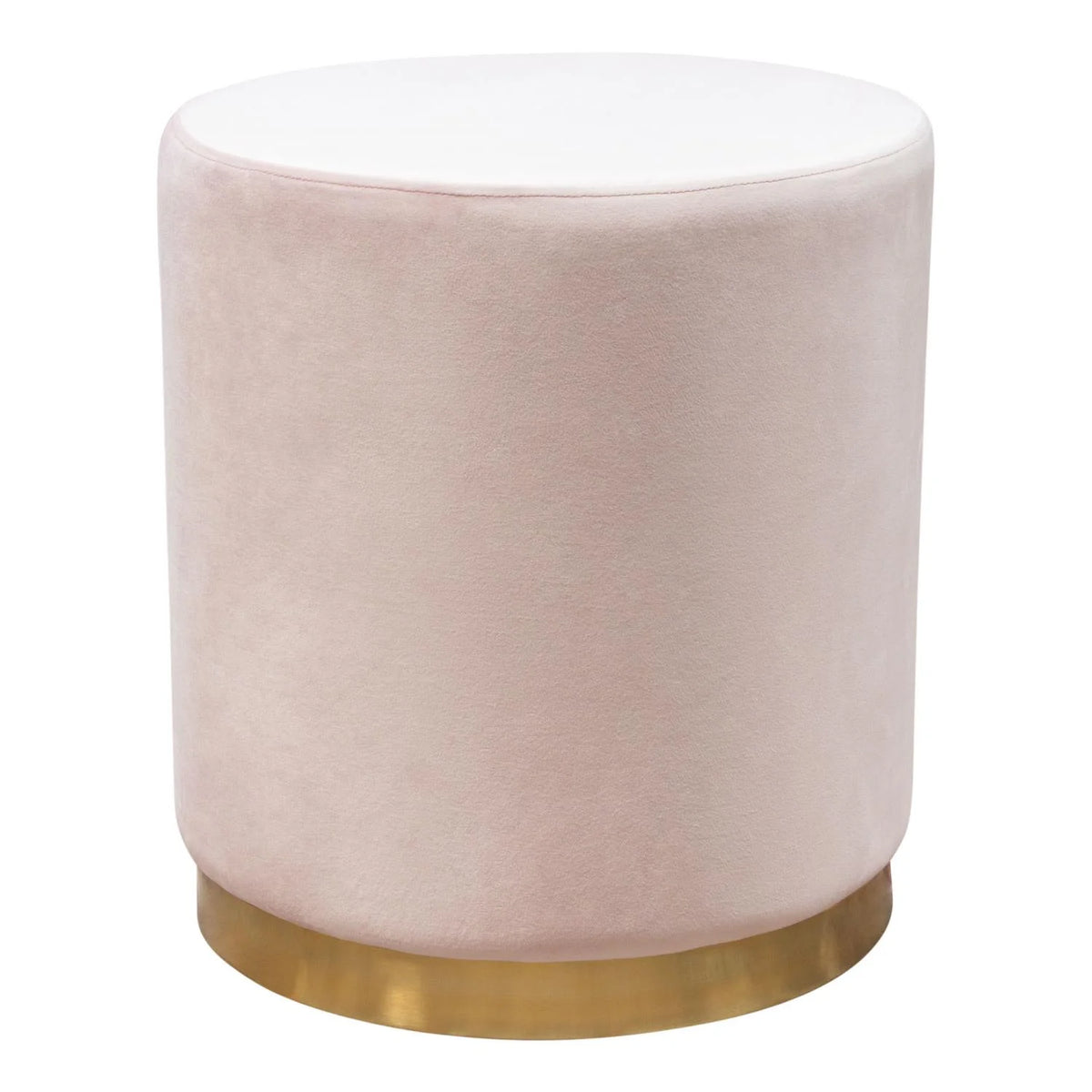 Blush Pink Velvet Round Accent Ottoman T83427