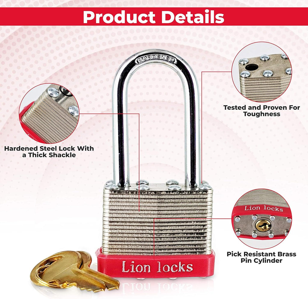 24 Keyed-Alike Padlocks with Long Shackle, 48 Keys, Hardened Steel Case, Brass Pin Cylinder R336543