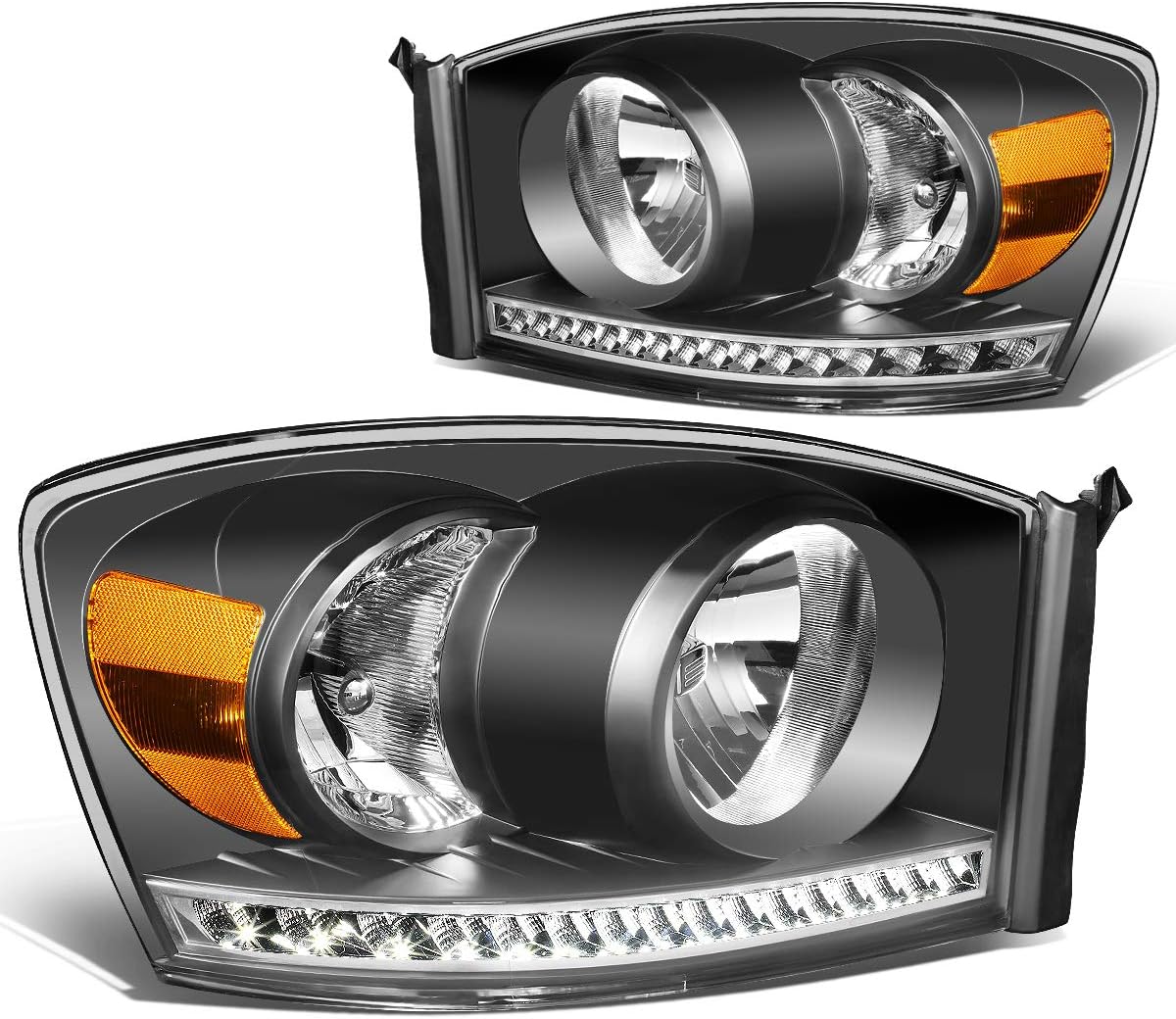 Black/Clear Dual LED DRL Sequential Turn Signal Projector Headlights B269292