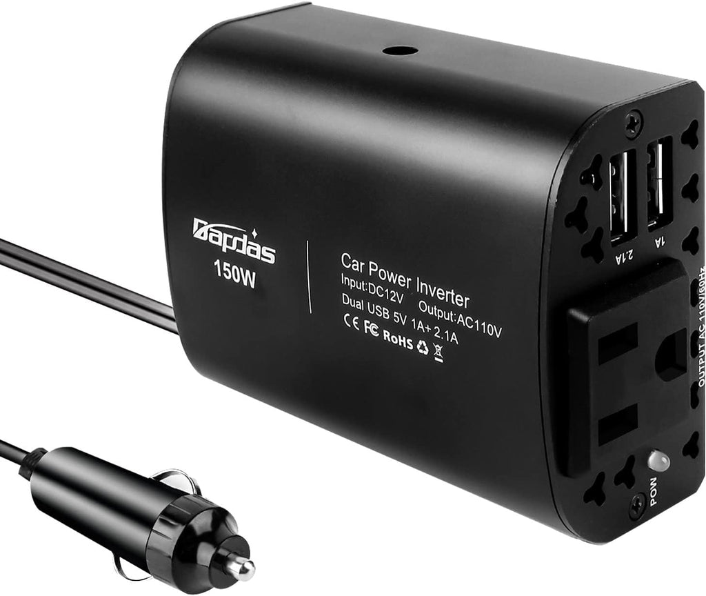 150W Car Power Inverter DC 12V to 110V AC 2 USB Ports Black Pack of 2 Z639