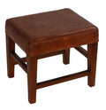 Genuine Leather Ottoman with Solid Teak Wood Legs, Brown O965