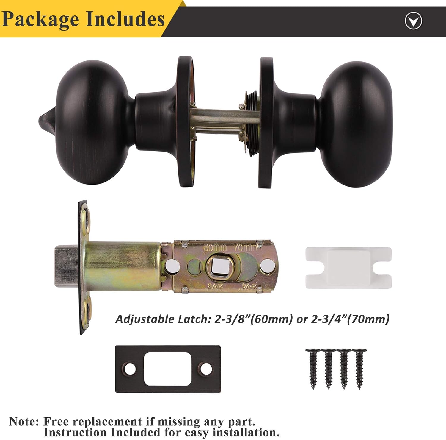 6 Packs Oil Rubbed Bronze Privacy Door Knobs with Lock N551