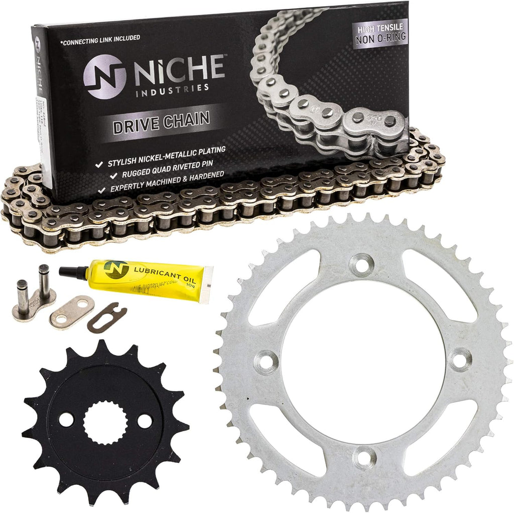 Drive Sprocket Chain Combo Front 15 Rear 49 Tooth 428HZ Standard 114 Links Pack of 2 S16300