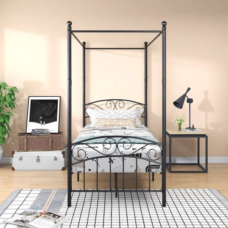 Black Twin Size Canopy Bed Frame R334