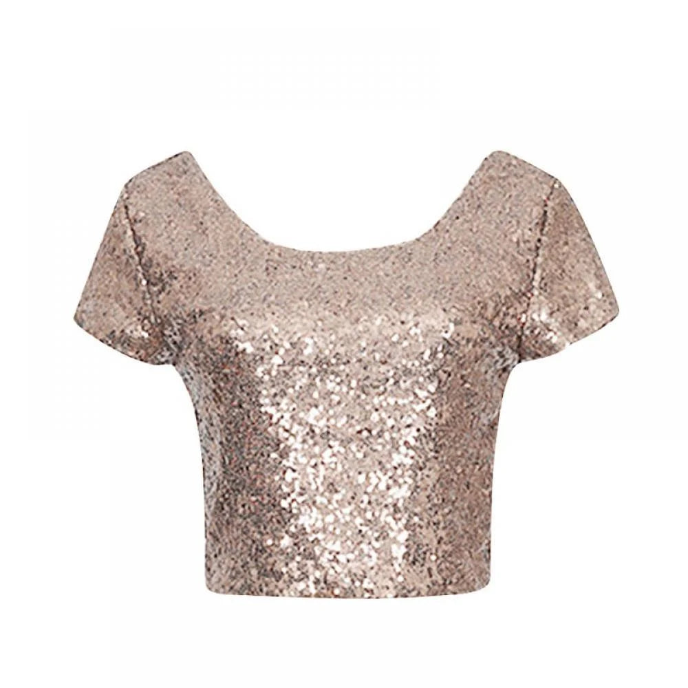 Sequined Backless Crop T-Shirt F1650