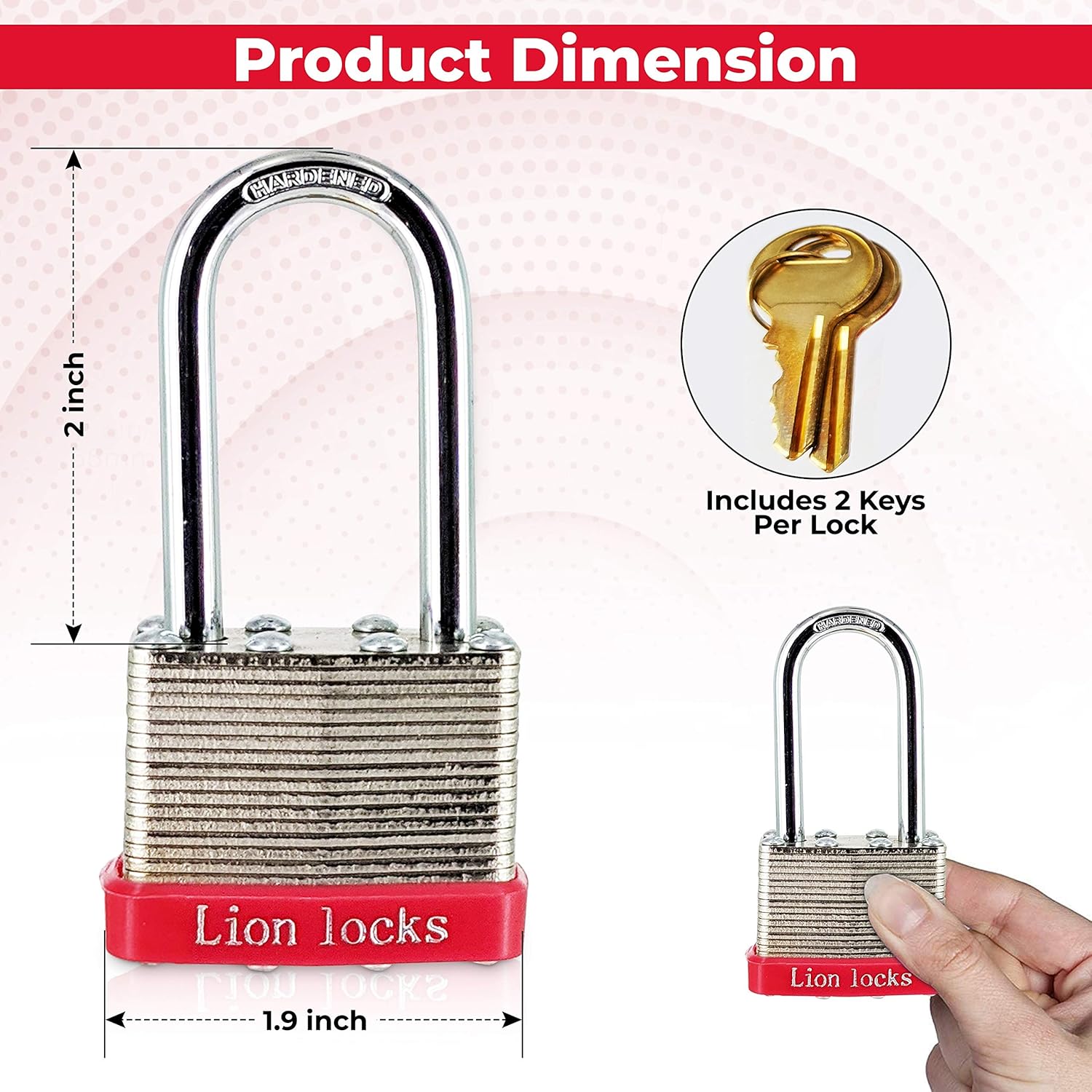 24 Keyed-Alike Padlocks with Long Shackle, 48 Keys, Hardened Steel Case, Brass Pin Cylinder R336543