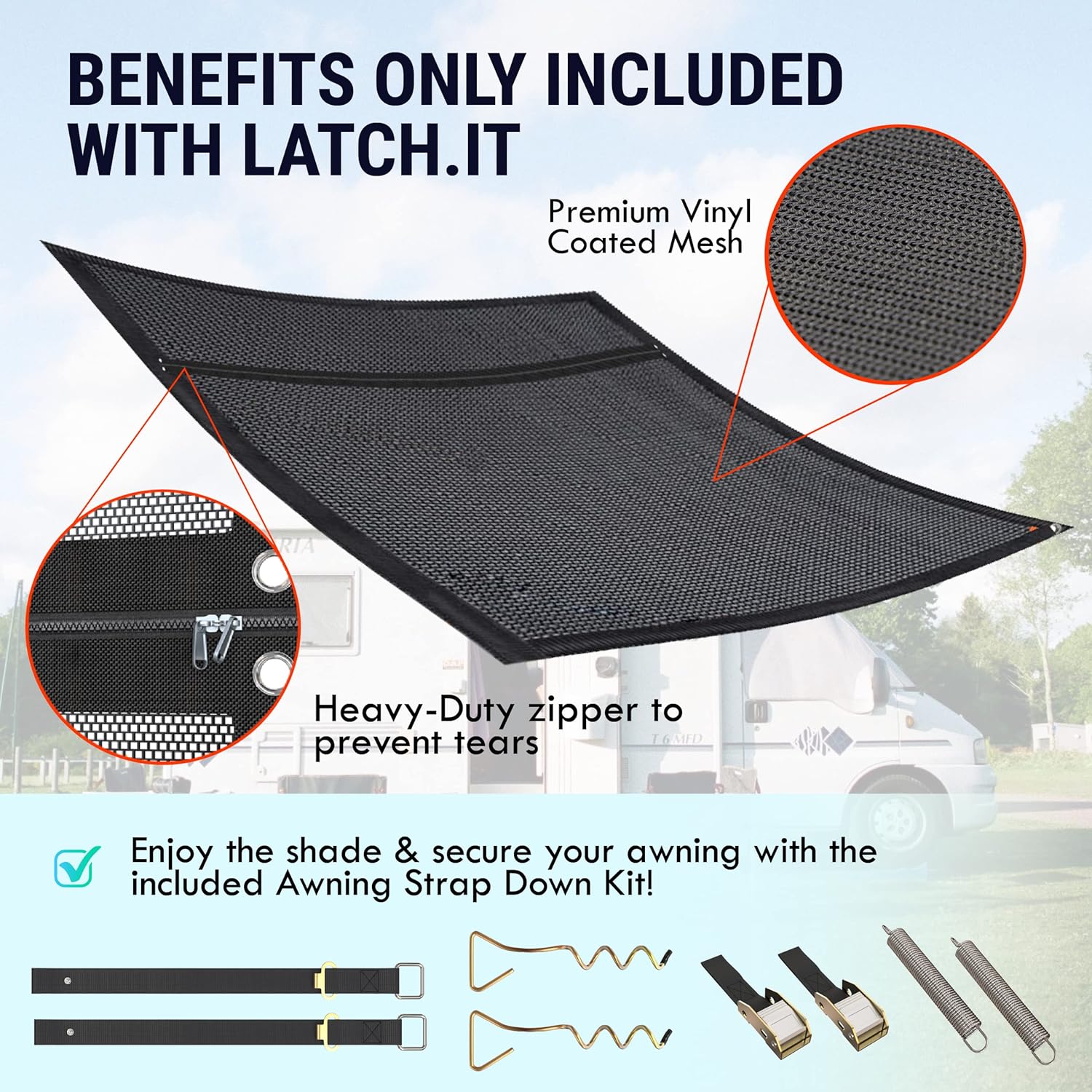 RV Awning Shade Screen 8x15.3’ with Zipper B3349
